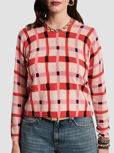 Frances Valentine Women's Honey Plaid Wool Sweater | Thumbnail 2 Frances Valentine Women's Honey Plaid Wool Sweater | Thumbnail 2