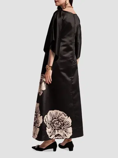 Frances Valentine Women's Spinnaker Floral Satin Maxi Dress - Black Camel | Thumbnail 2