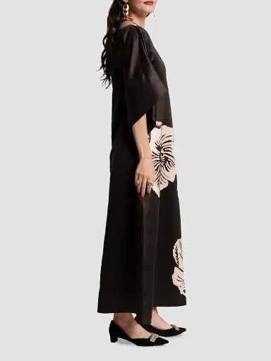 Frances Valentine Women's Spinnaker Floral Satin Maxi Dress - Black Camel | Thumbnail 3