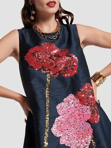 Frances Valentine Women's Alice Sequined Poppy Shift Dress - Navy Multi - Size XL | Thumbnail 4