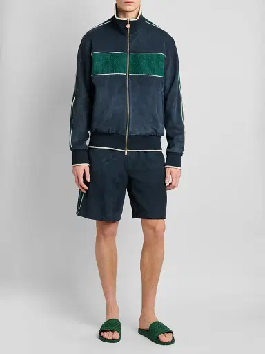 Casablanca Men's Striped Suede Track Shorts - Navy - Size 36 | Thumbnail 2