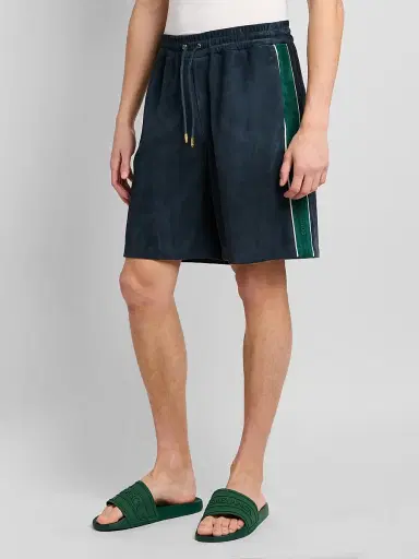 Casablanca Men's Striped Suede Track Shorts - Navy - Size 36 | Thumbnail 4