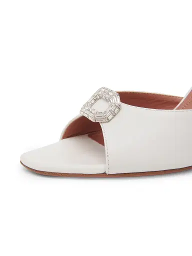 Amina Muaddi Women's Mini Camelia 95MM Crystal-Embellished Leather Mules - White Nappa Crystal Buckle | Thumbnail 5 Amina Muaddi Women's Mini Camelia 95MM Crystal-Embellished Leather Mules - White Nappa Crystal Buckle | Thumbnail 5