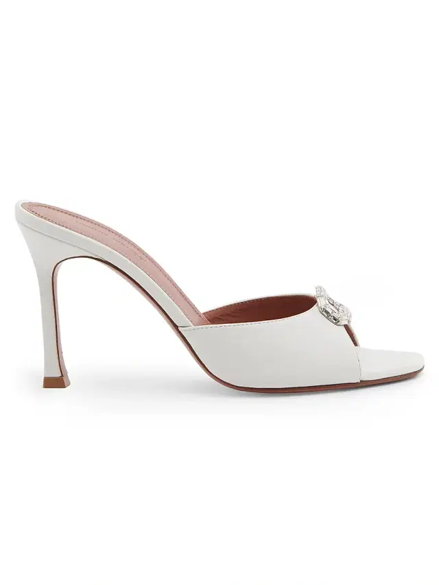 Amina Muaddi Women's Mini Camelia 95MM Crystal-Embellished Leather Mules - White Nappa Crystal Buckle