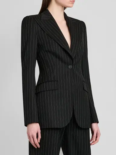 Dolce & Gabbana Women's Pinstriped Stretch Virgin-Wool Single-Breasted Blazer | Thumbnail 4 Dolce & Gabbana Women's Pinstriped Stretch Virgin-Wool Single-Breasted Blazer | Thumbnail 4