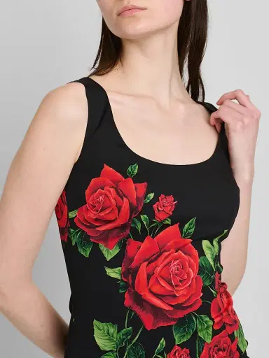 Dolce & Gabbana Women's Floral Stretch-Silk Scoopneck Midi-Dress - Rose Rosse Nero | Thumbnail 5