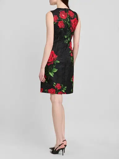 Dolce & Gabbana Women's Floral Jacquard Crewneck Mini Dress - Rose Rosse Nero | Thumbnail 3