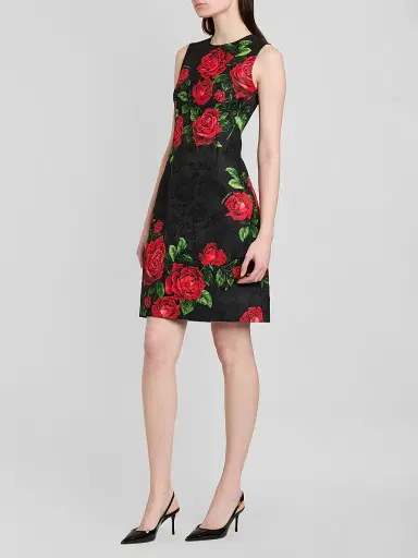 Dolce & Gabbana Women's Floral Jacquard Crewneck Mini Dress - Rose Rosse Nero | Thumbnail 4