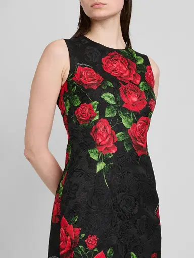 Dolce & Gabbana Women's Floral Jacquard Crewneck Mini Dress - Rose Rosse Nero | Thumbnail 5