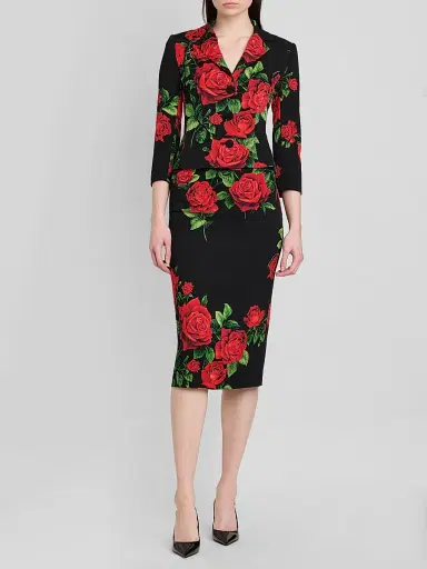 Dolce & Gabbana Women's Floral Stretch-Silk Pencil Midi-Skirt - Rose Rosse Nero | Thumbnail 2