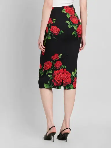 Dolce & Gabbana Women's Floral Stretch-Silk Pencil Midi-Skirt - Rose Rosse Nero | Thumbnail 3