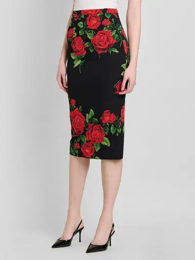 Dolce & Gabbana Women's Floral Stretch-Silk Pencil Midi-Skirt - Rose Rosse Nero | Thumbnail 4