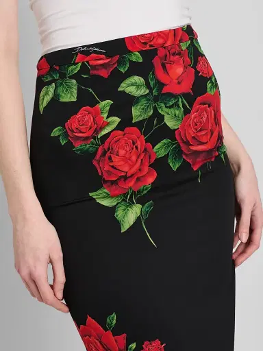 Dolce & Gabbana Women's Floral Stretch-Silk Pencil Midi-Skirt - Rose Rosse Nero | Thumbnail 5
