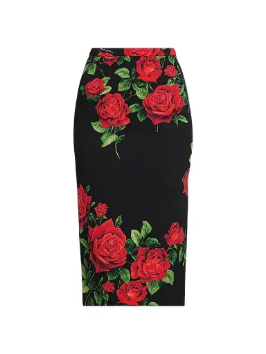 Dolce & Gabbana Women's Floral Stretch-Silk Pencil Midi-Skirt - Rose Rosse Nero | Thumbnail 1