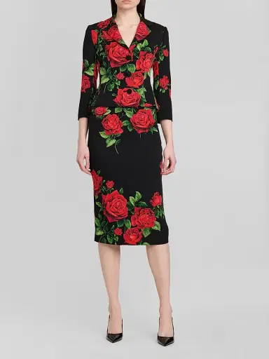 Dolce & Gabbana Women's Floral Stretch-Silk Single-Breasted Jacket - Rose Rosse Nero - Size 12 | Thumbnail 2