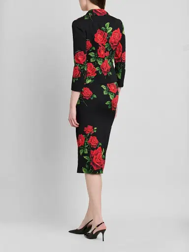 Dolce & Gabbana Women's Floral Stretch-Silk Single-Breasted Jacket - Rose Rosse Nero - Size 12 | Thumbnail 3