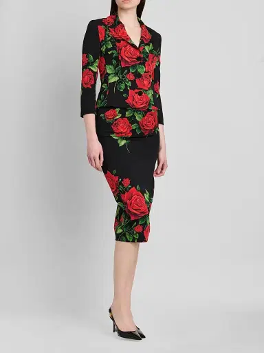 Dolce & Gabbana Women's Floral Stretch-Silk Single-Breasted Jacket - Rose Rosse Nero - Size 12 | Thumbnail 4