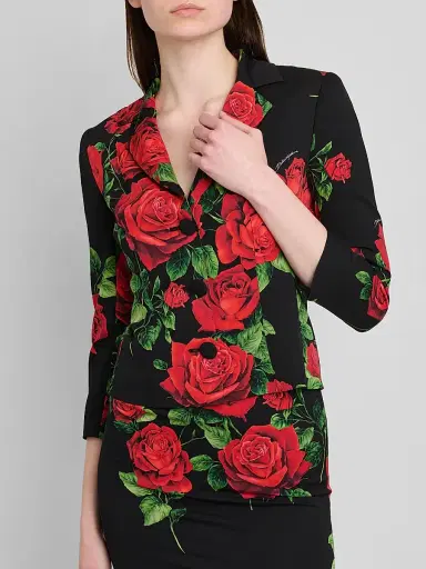 Dolce & Gabbana Women's Floral Stretch-Silk Single-Breasted Jacket - Rose Rosse Nero - Size 12 | Thumbnail 5