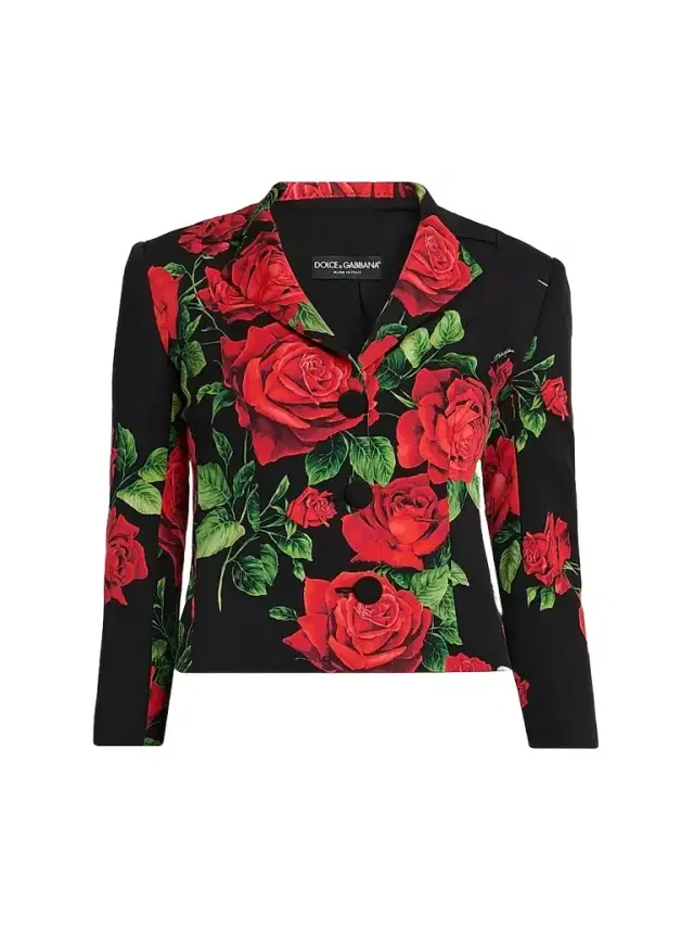 Women's Floral Stretch-Silk Single-Breasted Jacket - Rose Rosse Nero - Size 12