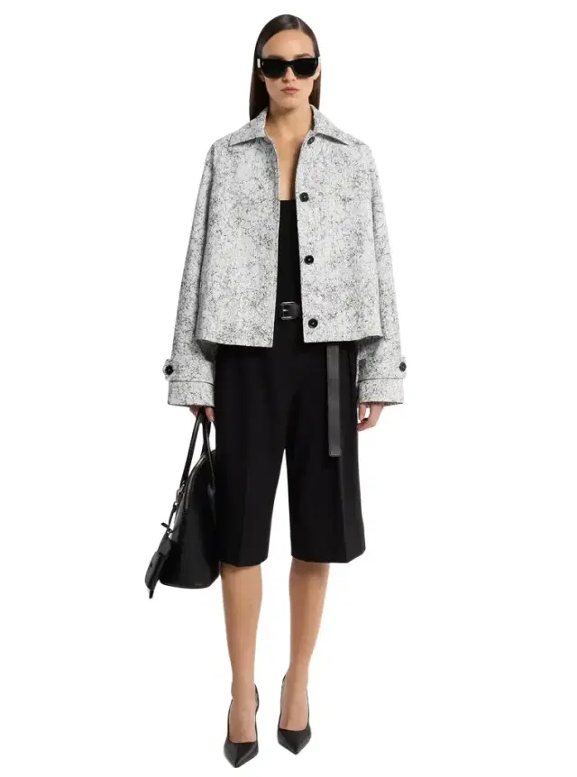 Michael Kors Collection Crackled Denim Cropped Balmacaan
