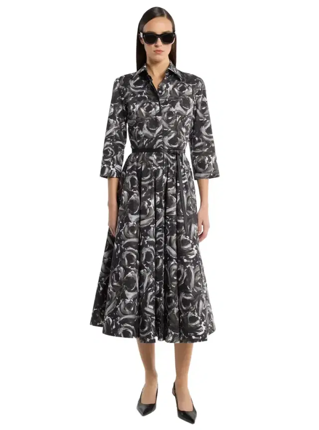 Floral Cotton Poplin Belted Quarter-Sleeve Shirtdress