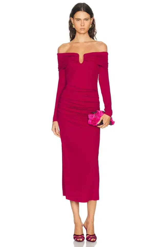 Carolina Herrera Long Sleeve Off The Shoulder Midi Dress