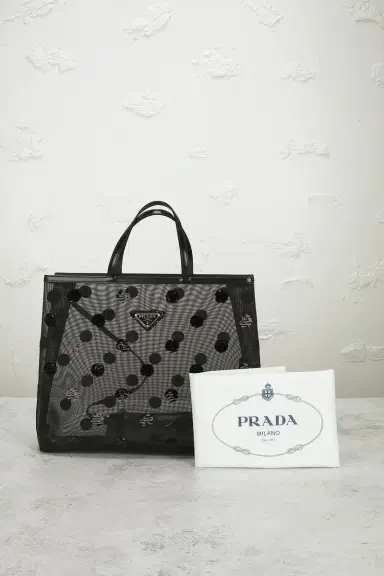 Prada Polka Dot Sequined Mesh Tote Bag | Thumbnail 9