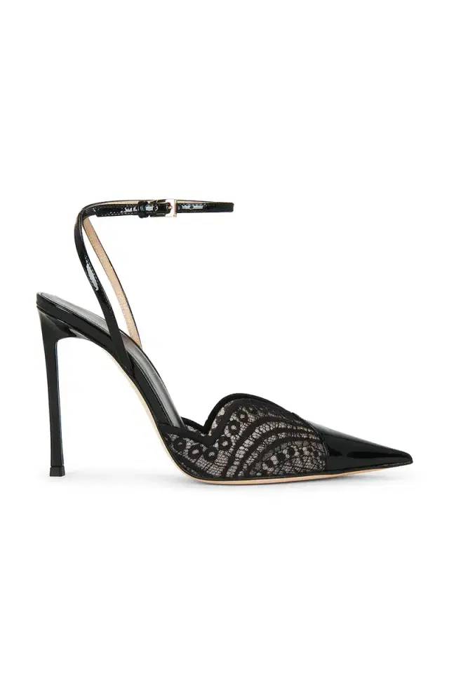 Patent Leather Lace Ankle Strap Pump