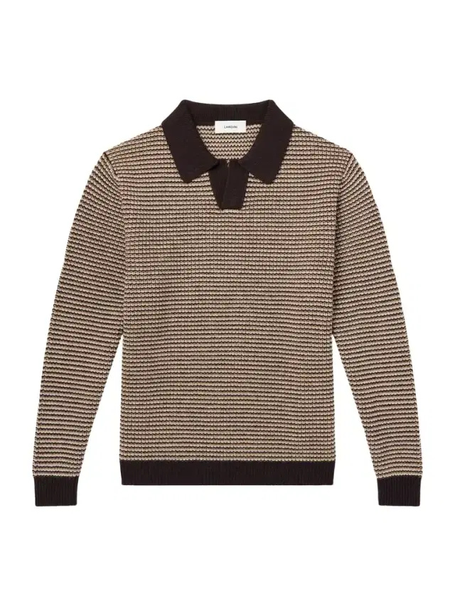 Lardini Striped Camp-Collar Wool and Cashmere Blend Sweater - Men