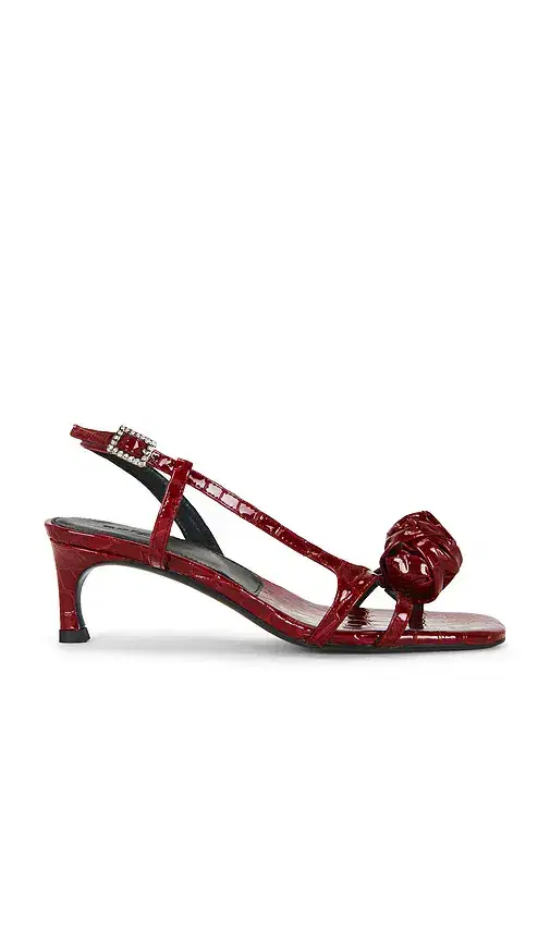 ROTATE Mid Heel Knot Patent Croc Strappy Sandal