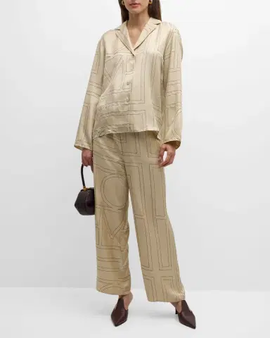 TOTEME Monogram-Embroidered Silk Pajama Pants | Thumbnail 2 TOTEME Monogram-Embroidered Silk Pajama Pants | Thumbnail 2