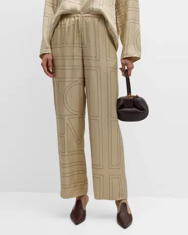 TOTEME Monogram-Embroidered Silk Pajama Pants | Thumbnail 4 TOTEME Monogram-Embroidered Silk Pajama Pants | Thumbnail 4