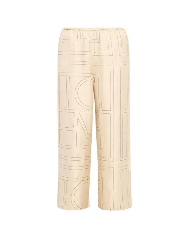 Toteme Monogram-Embroidered Silk Pajama Pants