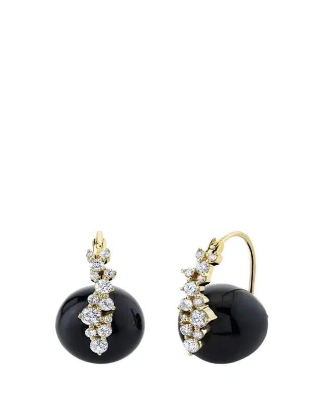 Sydney Evan 14K Yellow Gold Smooth Round Onyx Cocktail Earrings with Diamonds