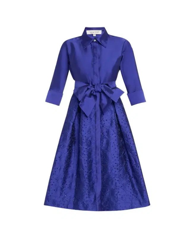 Rickie Freeman for Teri Jon Taffeta Shirt Dress w/ Eyelet Skirt