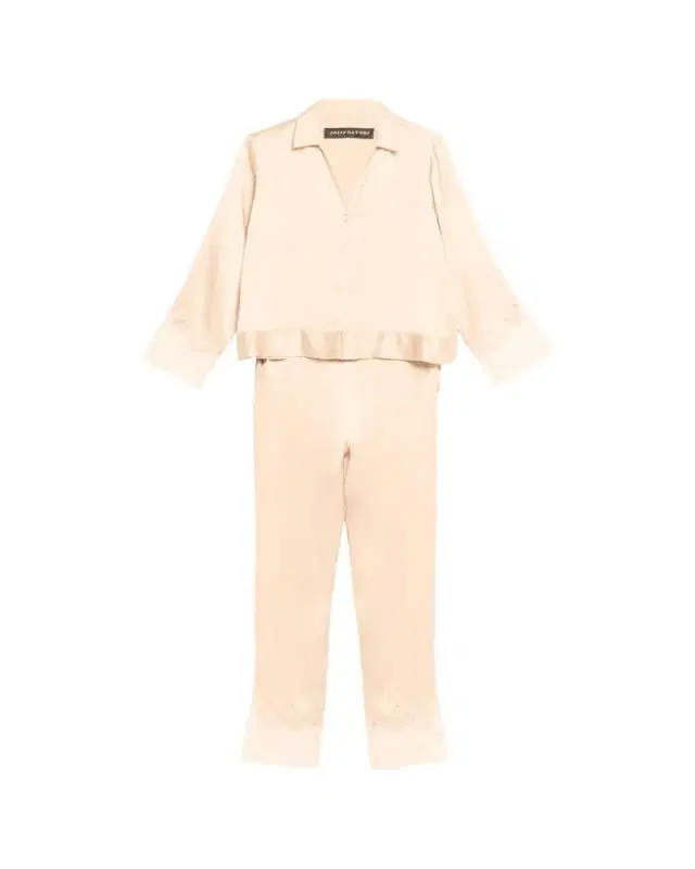 Josie Natori Lolita Cropped Lace-Trim Charmeuse Pajama Set