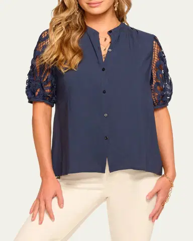 Ramy Brook Gia Open-Knit Short-Sleeve Blouse | Thumbnail 4 Ramy Brook Gia Open-Knit Short-Sleeve Blouse | Thumbnail 4