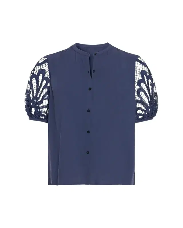 Gia Open-Knit Short-Sleeve Blouse Gia Open-Knit Short-Sleeve Blouse