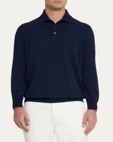 Brunello Cucinelli Men's Premium Cashmere Polo Sweater | Thumbnail 12 Brunello Cucinelli Men's Premium Cashmere Polo Sweater | Thumbnail 12
