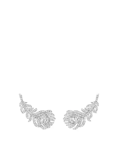 Boucheron Plume de Paon 18K White Gold Diamond Clip-On Climber Earrings | Thumbnail 1