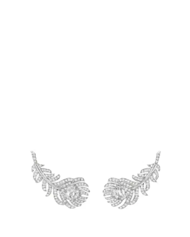 Plume de Paon 18K White Gold Diamond Clip-On Climber Earrings Plume de Paon 18K White Gold Diamond Clip-On Climber Earrings