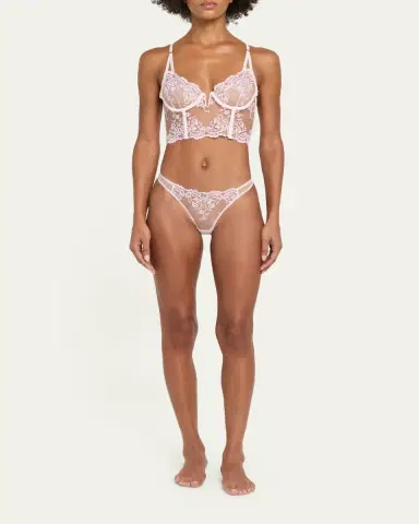 Kiki De Montparnasse Juliette Embroidered Low-Rise Lace Thong | Thumbnail 2