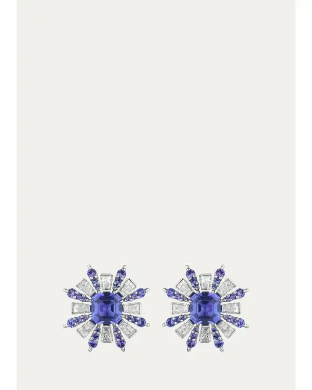 Paul Morelli Platinum Blue Sapphire and Diamond Ray Earrings