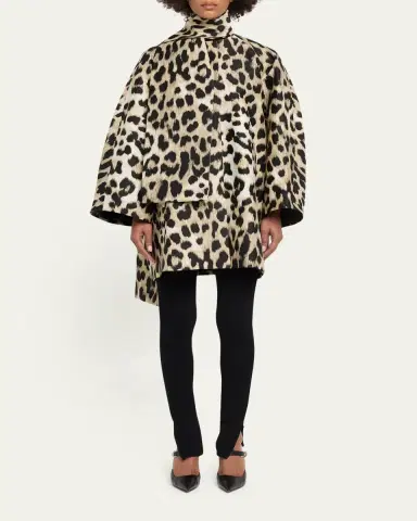 Givenchy Leopard Jacquard Short Cocoon Coat With Scarf | Thumbnail 2