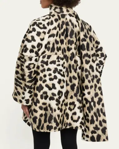 Givenchy Leopard Jacquard Short Cocoon Coat With Scarf | Thumbnail 3