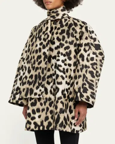 Givenchy Leopard Jacquard Short Cocoon Coat With Scarf | Thumbnail 4