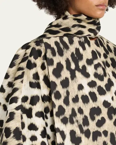 Givenchy Leopard Jacquard Short Cocoon Coat With Scarf | Thumbnail 5