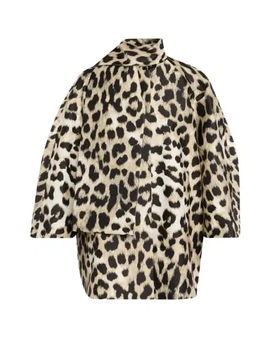 Givenchy Leopard Jacquard Short Cocoon Coat With Scarf | Thumbnail 1