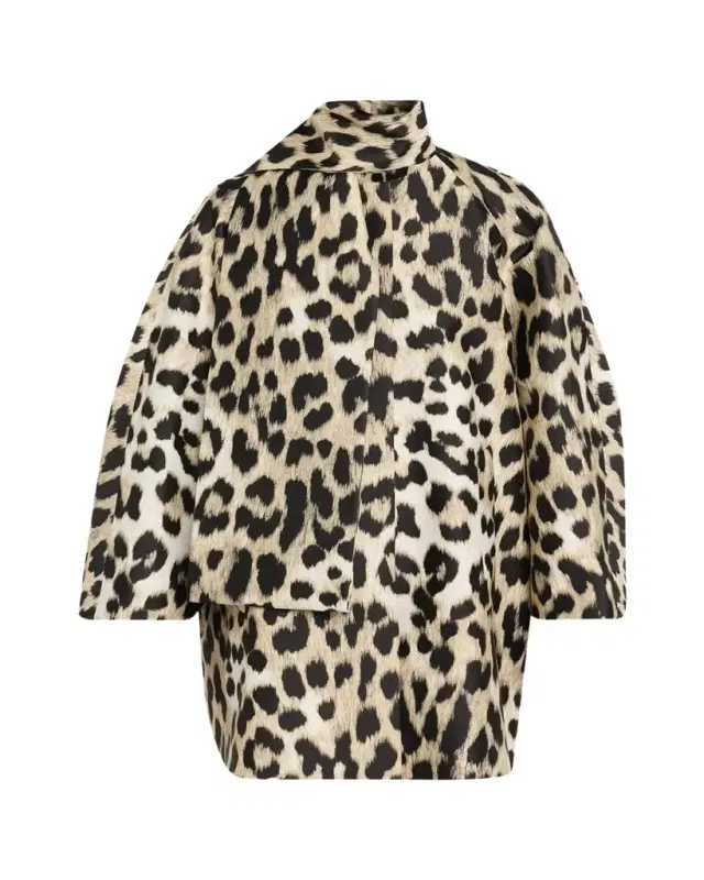 Givenchy Leopard Jacquard Short Cocoon Coat With Scarf