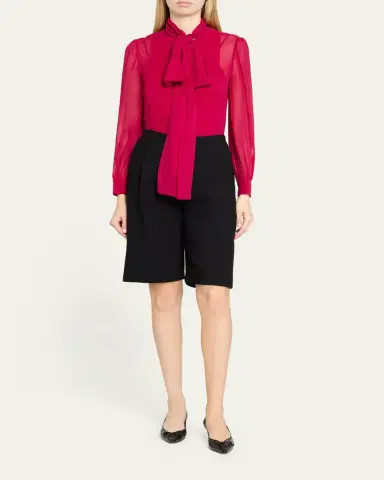 Carolina Herrera Pleated Silk Georgette Bow-Neck Blouse | Thumbnail 2 Carolina Herrera Pleated Silk Georgette Bow-Neck Blouse | Thumbnail 2